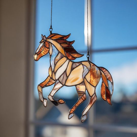 Discover Stained Glass Horse Suncatcher Window Hanging Farm Animal Decor Equestrian Gift