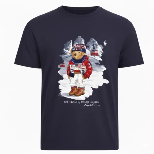 Discover USA Bear Winter Games 2026 Graphic T Shirt Classic Preppy Style Reprint