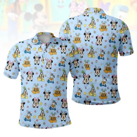 Discover Cute Mickey Mouse And Friends Bunn Ears Happy Easter 2026 Polo Shirt