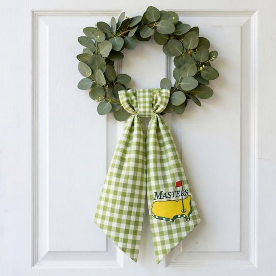 Embroidered Masters-Inspired Wreath Sash, Golf Decor, Welcome Sash, Country Club Door Bow