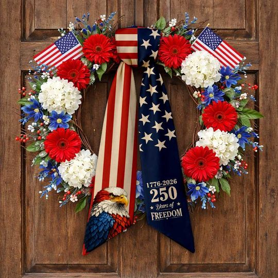 Patriotic Wreath Sash, Initial 4th July Door Decor