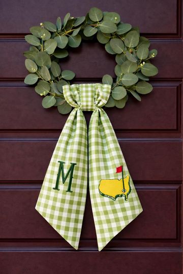 Masters-Inspired Wreath Sash, Masters Golf Door Hanger, Personalized Golf Decor, Personalized Welcome Sash, Country Club Door Bow