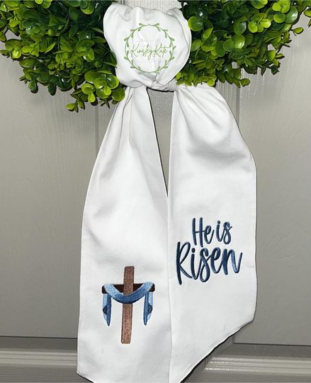 Easter Wreath Sash with Cloth Draped Cross