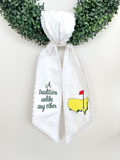 Masters Wreath Sash with Ric Rac, Boxwood Wreath Embroidered Sash, Masters Embroidery Sash, Golfing Wreath Sash, Golf Wreath Sash, Augusta