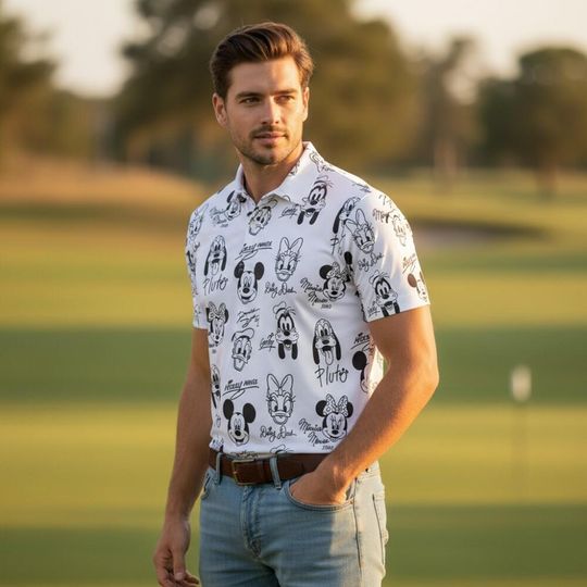 Discover Signature Disney Mickey Black Line Polo Shirt, Disney Cruise Polo Gift