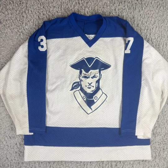 Vintage Hockey Jersey Mens Extra Large Blue White Mesh Logo High School Sports