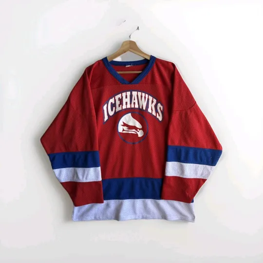 Vintage Icehawks Hockey Mesh Jersey #12 Orban Size 2XL Athletic Red Blue White