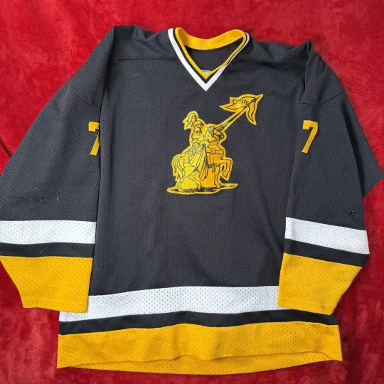 Vintage PRO Athletic Hockey Jersey XL Black Gold White Knight #7 Mesh Fan