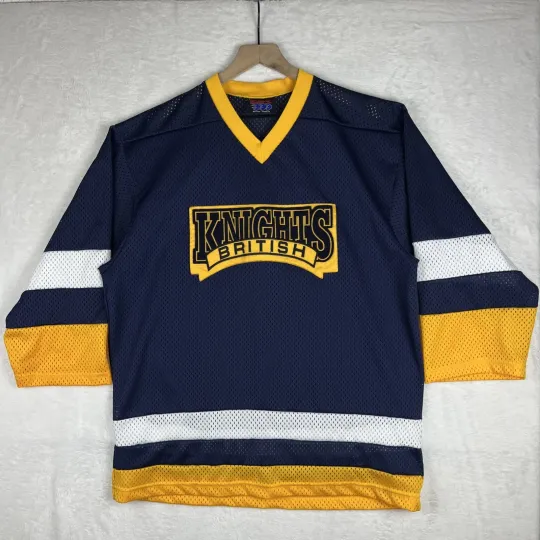Vintage British Knights Jersey Mens Large Blue Yellow Mesh Hockey Shirt 90s