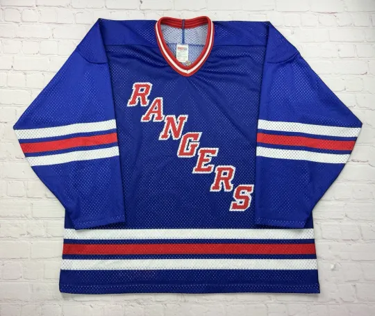 Vintage 90s CCM NHL New York Rangers Blue Mesh Hockey Jersey