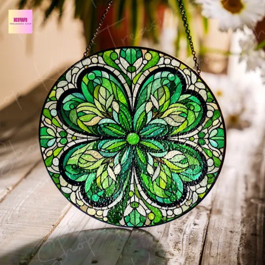 Discover Shamrock Glass Suncatcher, Irish Window Hanging, St Patrick's Day Decor