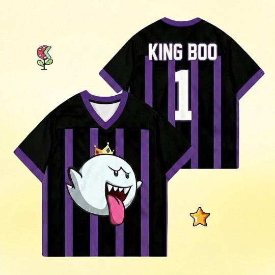 Discover King Boo Football Print Jersey, Custom Nintendo Studio Tee, Halloween Ghost Shirt, Vintage 90s Super Mario Game Tee, Gift For Him