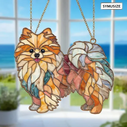 Discover Pomeranian Dog Suncatcher, Stained Glass Style, Acrylic Home Decor