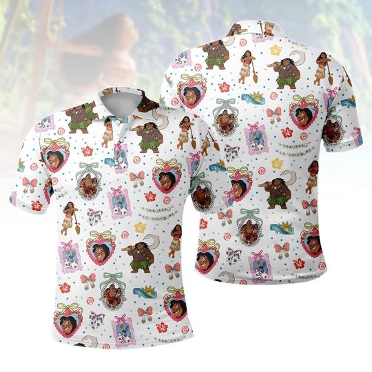 Discover Disney Moana Maui Polo Shirt, Tropical Cartoon Hawaiian Polo, Disney Moana Vacation Shirt, Gift for Disney Fans, Moana Movie Shirt