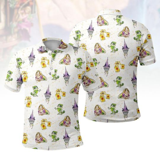 Discover Disney Tangled Rapunzel Polo Shirt, Disney Princess Cartoon Polo for Men, Fantasy Lantern Shirt Gift for Him, Disney Tangled Rapunzel