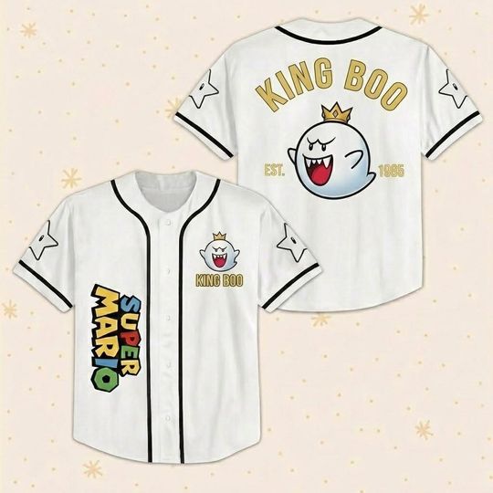 Discover King Boo Mario Baseball Print Jersey, Disneyland Super Mario Tee, Nintendo Ghost Jersey, Universal Studio Game Trip Shirt, Gift For Him