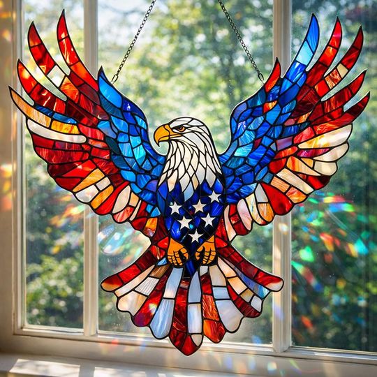 American Eagle Suncatcher Patriotic Decor US Flag 4th of July Gift USA 250th Anniversary Window Hanging