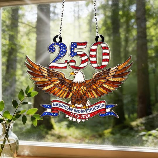 Discover 250th Anniversary Stained Glass Suncatcher, Patriotic Eagle Window Hanging, American Independence Decor, USA Sun Catcher Gift, 17762026