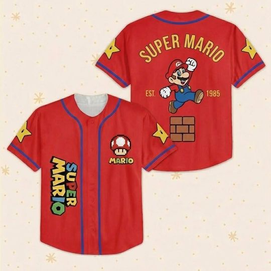 Discover Super Mario Baseball Print Jersey, Game Characters Shirt, Mario and Friends Game, Universal Studio Trip, Nintendo Fan Gift