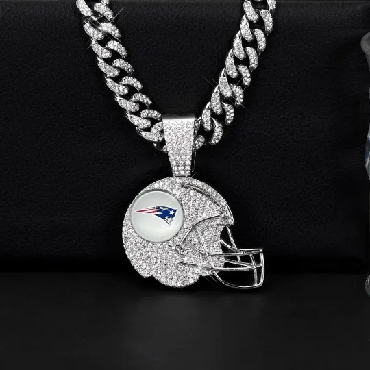 New England Patriots Iced Out Helmet Chain Cuban Link Necklace