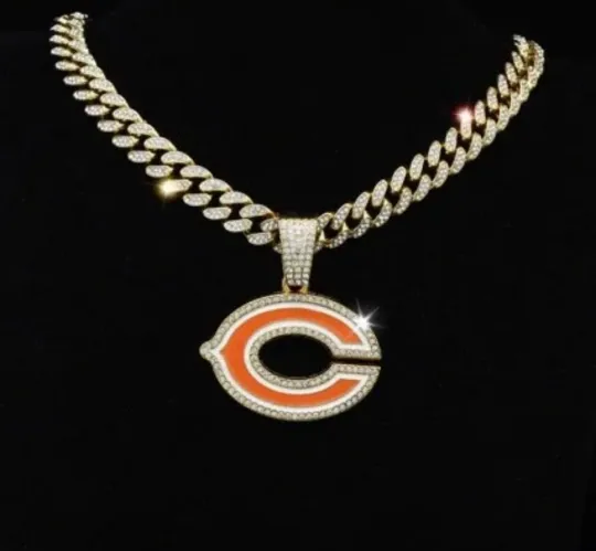 Chicago Bears Gem Chain Necklace - Gold or Silver Cuban Link Chain with Pendant