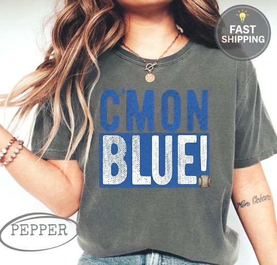 CMON BLUE! baseball typography T-shirt, Umpire Heckler Tee, sports fan shirt | team spirit tee