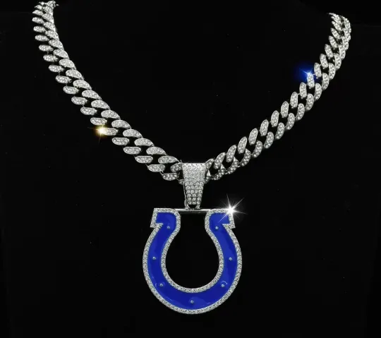 Indianapolis Colts Chain 24" Iced Out Necklace Gold Silver Gem Pendant Fan Jewel