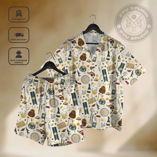 Discover Cleric Equipment Hawaiian Shirt and Shorts, Dungeon Character Shirt, Fantasy Game Gifts