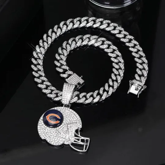 Chicago Bears Helmet Pendant Necklace, Cuban Link Chain