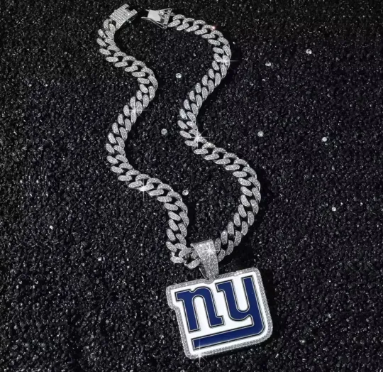 New York Giants Cuban Link Chain Necklace  Iced Out Gold Silver Pendant Jewelry