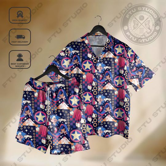 Discover Adventure Japanese Hawaiian Shirt and Shorts, Hedgehog Shirt, Fantasy Video Game Gifts