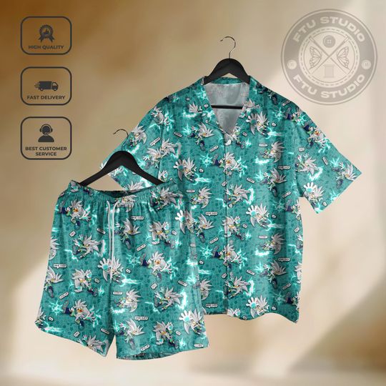 Sonic Hawaiian Shirt and Shorts, Futuristic Style Hedgehog Game Streetwear, Video Game Gift