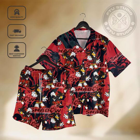 Discover Shadow Hedgehog Hawaiian Shirt and Shorts, Gaming Adventure, Japanese Style