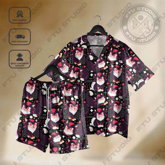 Discover Shadow Hedgehog Chibi Hawaiian Shirt and Shorts, Friends Aloha Summer Shirt, Gaming Adventure Gamer Japanese Style