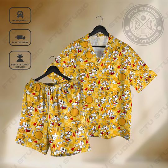 Discover Miles Prower Hawaiian Shirt and Shorts, Hedgehog Retro Video Game Merch, Gamer Gifts