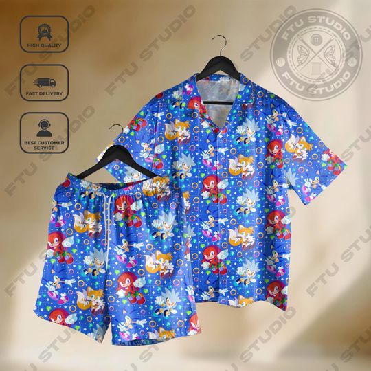 Discover Hedgehog Movie Hawaiian Shirt and Shorts, Gamer Streetwear Featuring Retro Video Game Merch, Fan Gift