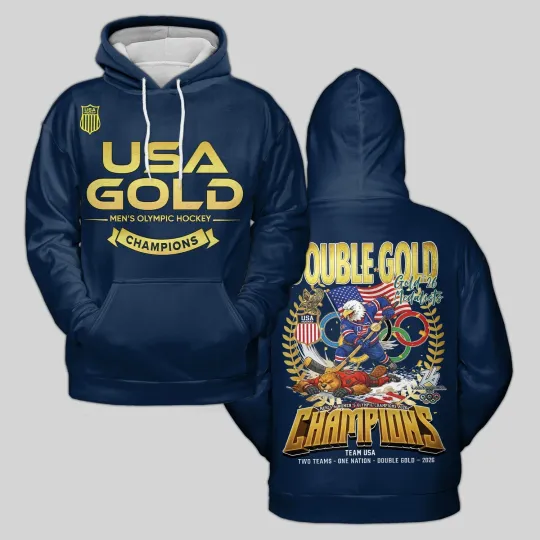 Discover USA Hockey Olympic 2026 Gold Medal Blue Hoodie Pullover Shirt