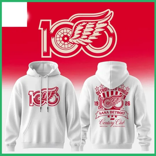Discover 100th Anniversary Detroit Red Wings Hoodie 2025 White