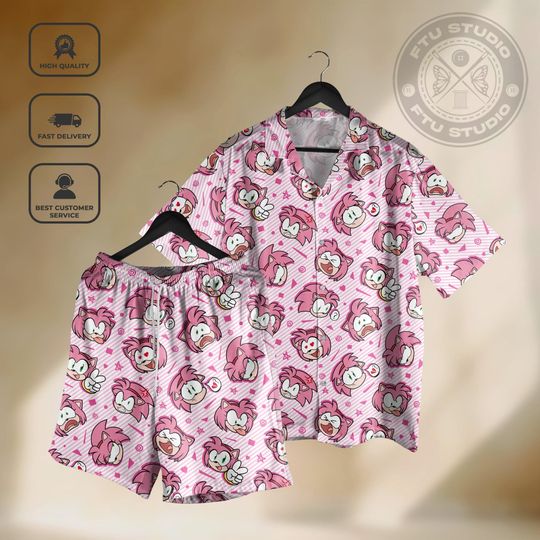 Discover Amy Rose Hawaiian Shirt and Shorts, Hedgehog Game Streetwear, Tropical Video Game Gift