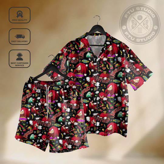Discover Knuckles Hawaiian Shirt and Shorts, Echidnaa Game, Video Game Gift