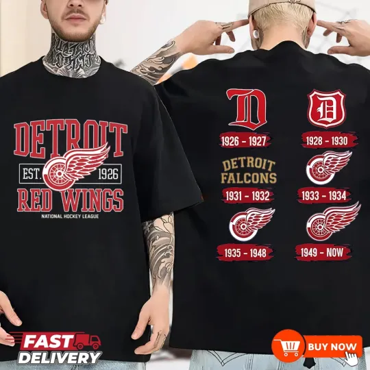 Discover Detroit Red Wings Est.1926 100th Anniversary NHL TShirt - Full Color, Full Size