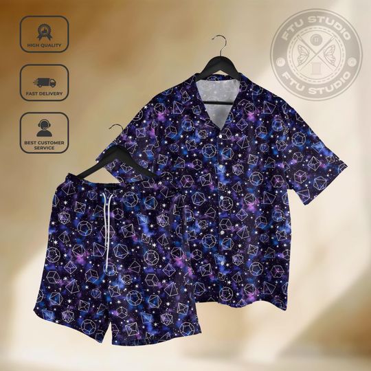 Galaxy Dice Hawaiian Shirt and Shorts, Dungeons and Dragons RPG Gaming Apparel