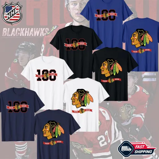 Discover Chicago Blackhawks 100th Anniversary Two Sided T-Shirt