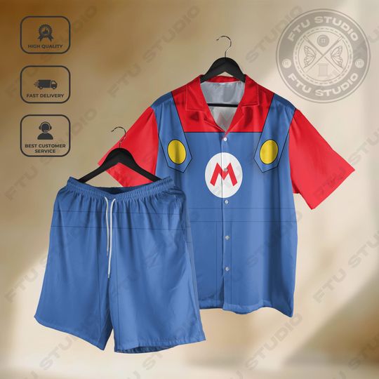 Discover Mario Cosplay Hawaiian Shirt and Shorts, Aloha Summer Shirt, Gaming Every Fan