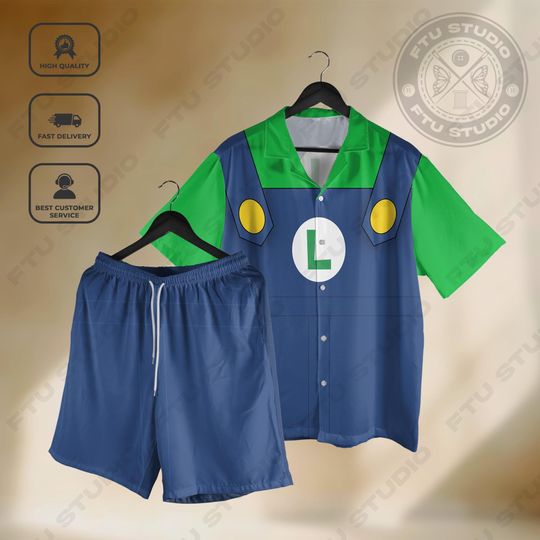 Discover Luigi Cosplay Hawaiian Shirt and Shorts, Mario Aloha Summer Shirt, Gaming Every Fans