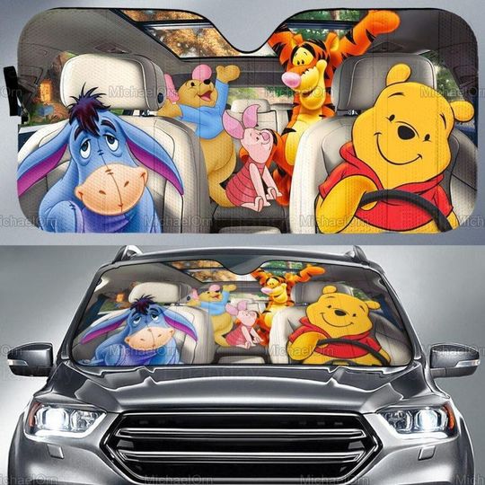 Winnie The Pooh Car Sunshade, Pooh And Friends Car Decor, Pooh Auto Sunshade, Pooh Car Sun Protector, Pooh Lovers Gift, Gift For Men
