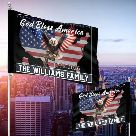 Discover Custom God Bless America 1776-2026 250 Years Of Freedom Patriotic Eagle USA Flag