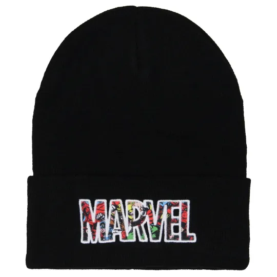 Discover Marvel Comic Logo Beanie Embroidered Vintage Design Cuff Knit Beanie Hat Cap