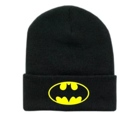 Batman Inspired Embroidered Patch Black Cuff Knit Beanie