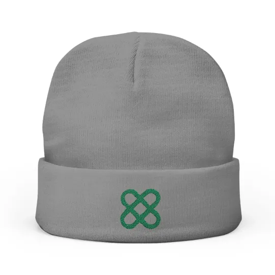 Discover Embroidered Cozy Knit Beanie, Celtic Love Knot Design, Winter Hat